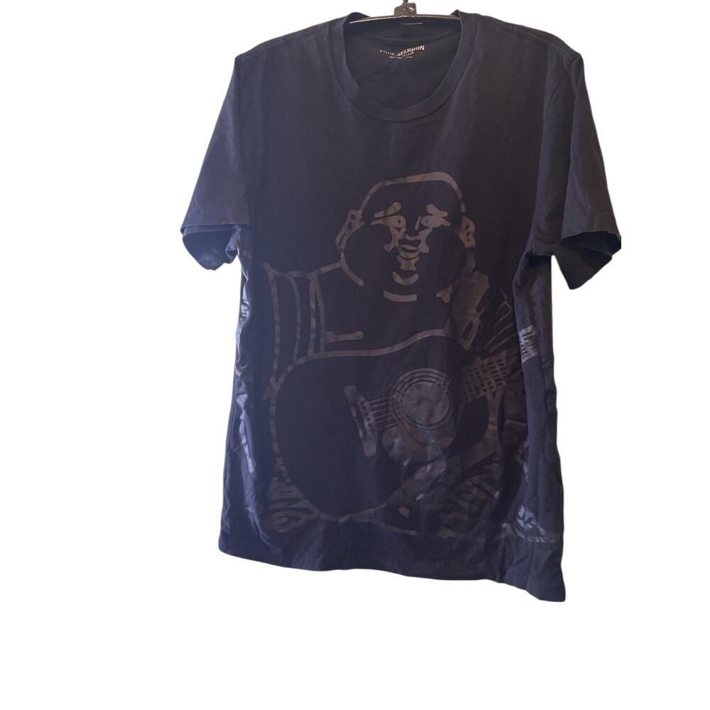True Religion Guitar Player Shirt Mens Sz S Black Graphic Music Tee Crewneck